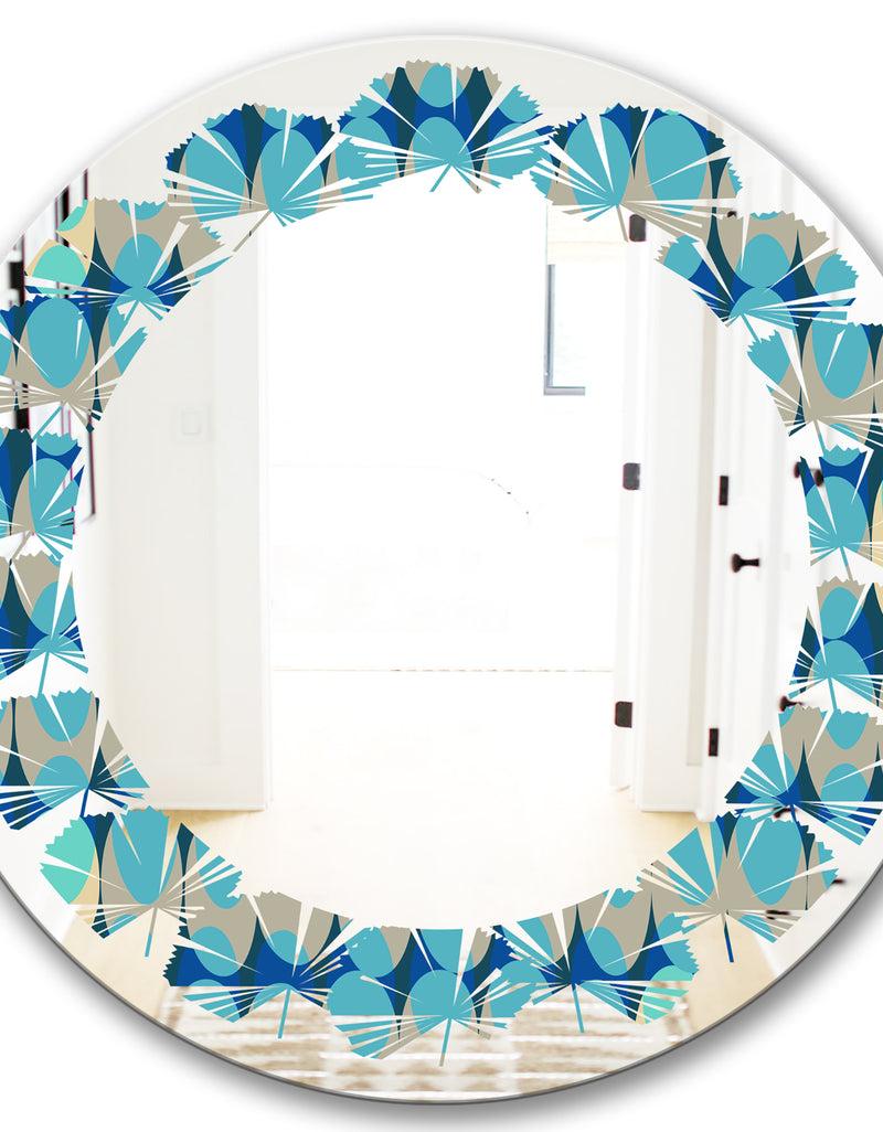 DesignQ Retro Abstract Design XV - Modern Round Or Oval Wall Mirror - Leaves