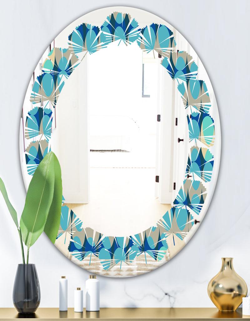 DesignQ Retro Abstract Design XV - Modern Round Or Oval Wall Mirror - Leaves
