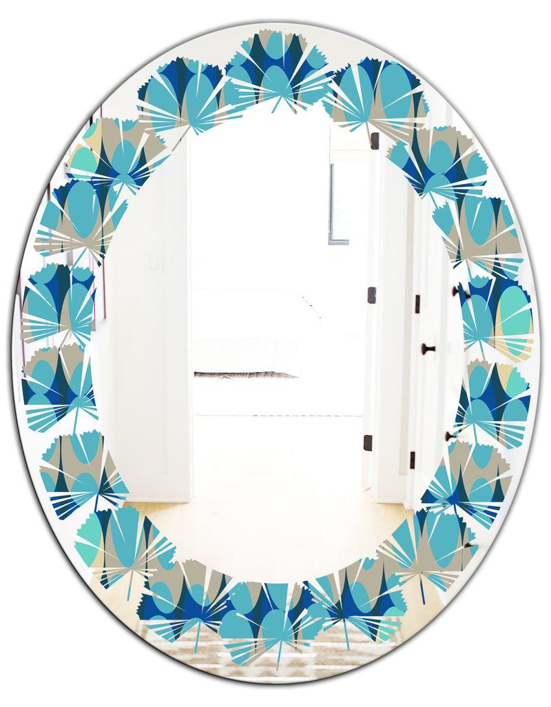 DesignQ Retro Abstract Design XV - Modern Round Or Oval Wall Mirror - Leaves