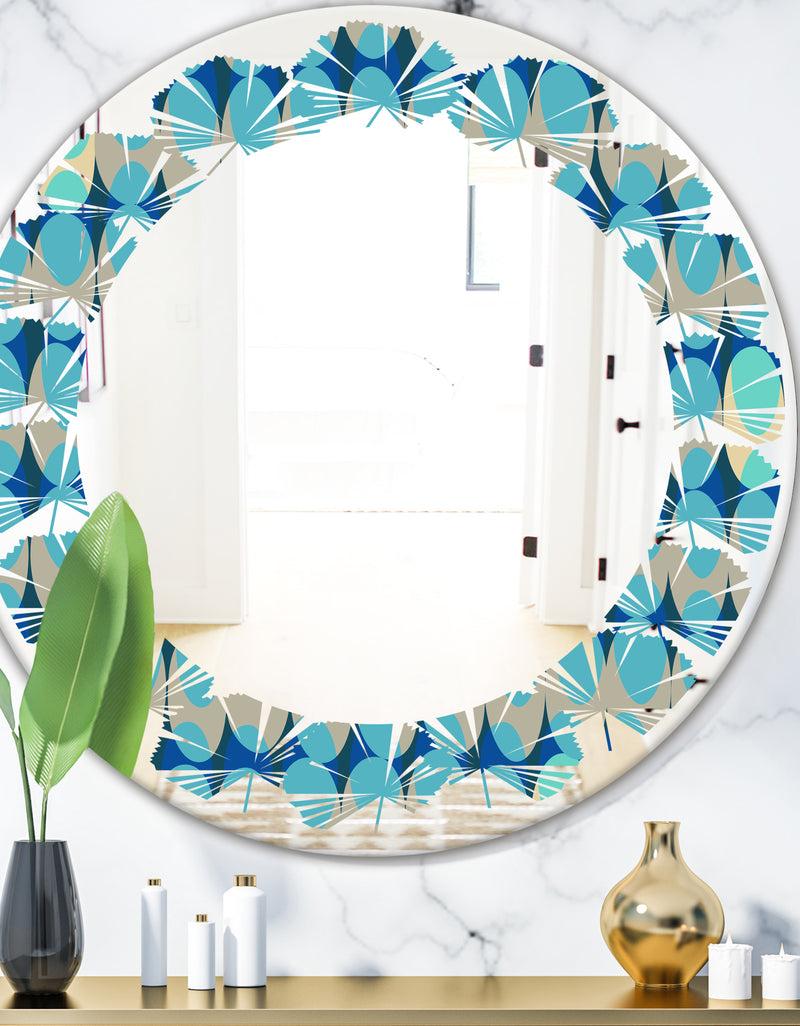 DesignQ Retro Abstract Design XV - Modern Round or Oval Wall Mirror - Leaves