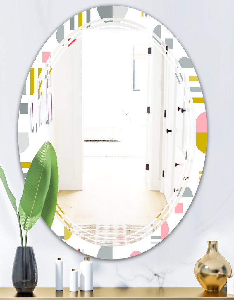 DesignQ Retro Abstract Design XVI - Modern Round Or Oval Wall Mirror - Triple C