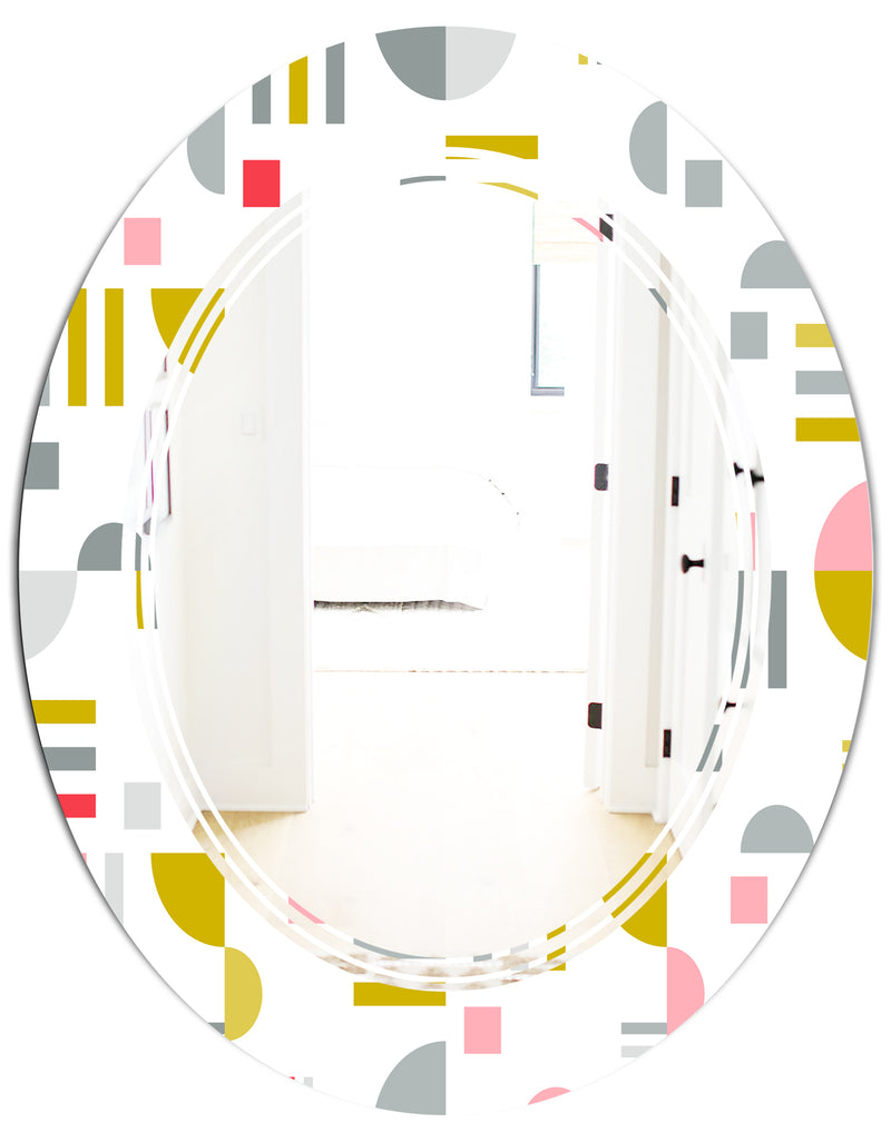 DesignQ Retro Abstract Design XVI - Modern Round Or Oval Wall Mirror - Triple C