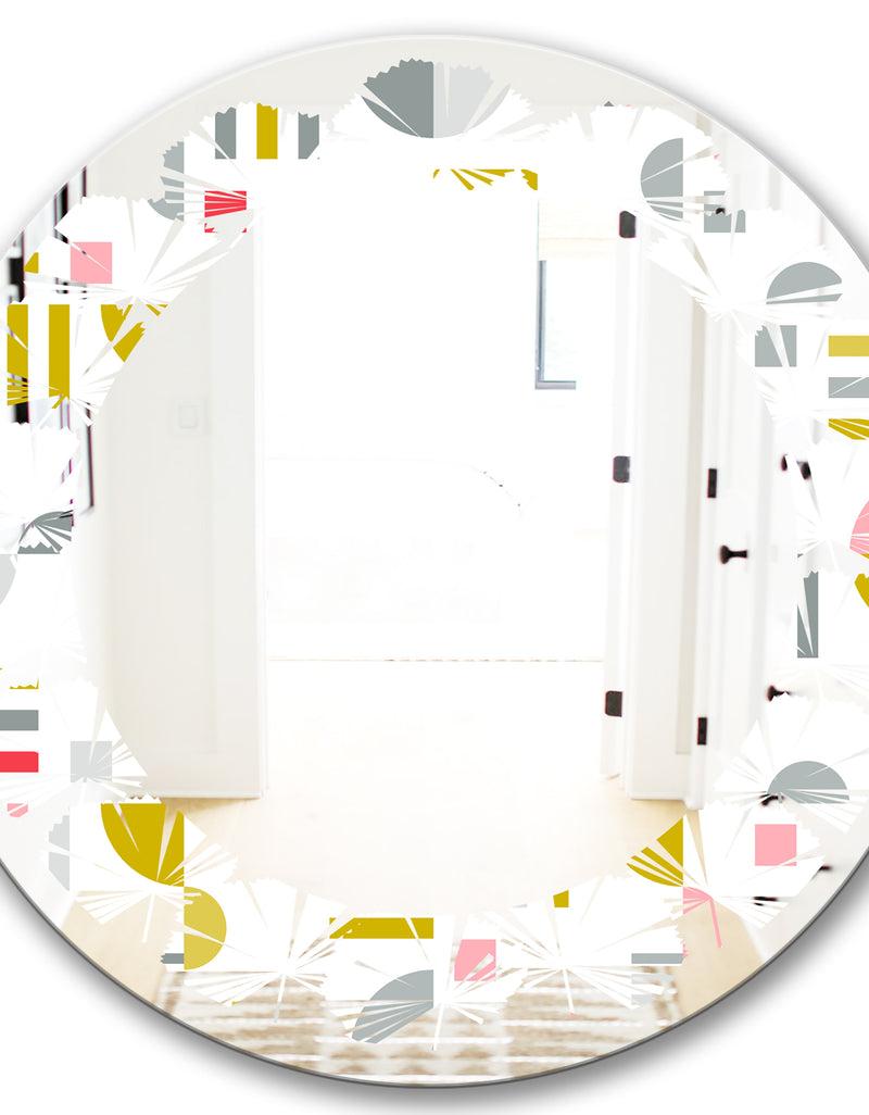 DesignQ Retro Abstract Design XVI - Modern Round Or Oval Wall Mirror - Leaves