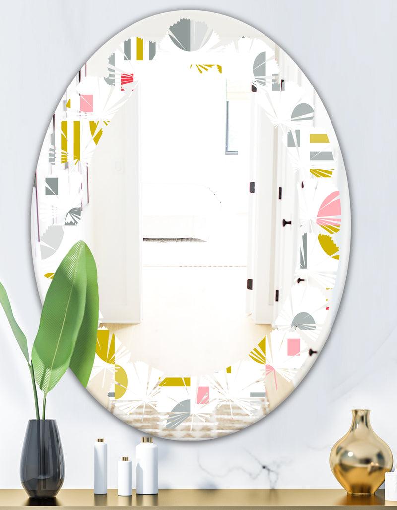 DesignQ Retro Abstract Design XVI - Modern Round Or Oval Wall Mirror - Leaves