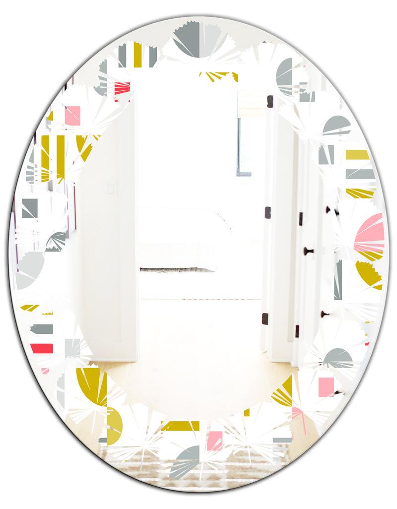 DesignQ Retro Abstract Design XVI - Modern Round Or Oval Wall Mirror - Leaves