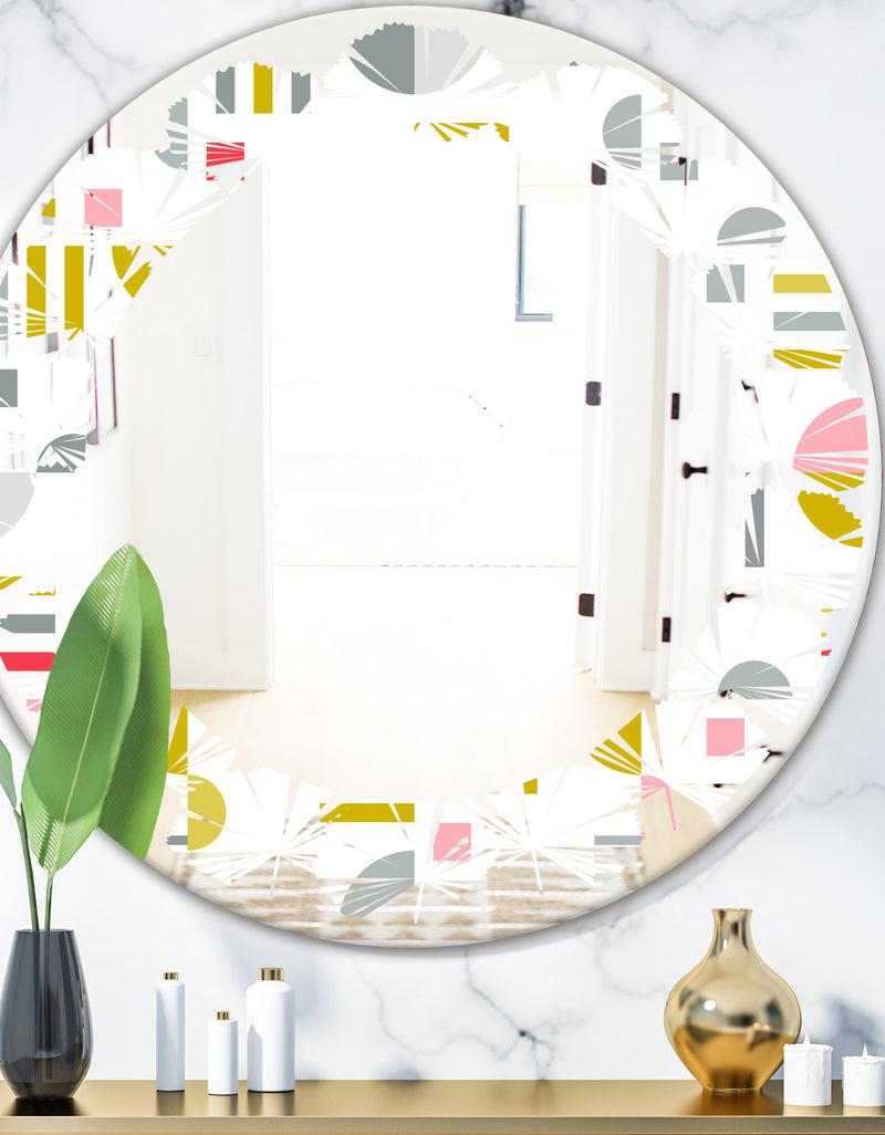 DesignQ Retro Abstract Design XVI - Modern Round or Oval Wall Mirror - Leaves