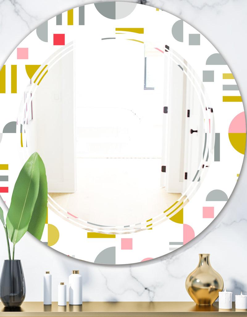 DesignQ Retro Abstract Design XVI - Modern Round or Oval Wall Mirror - Triple C