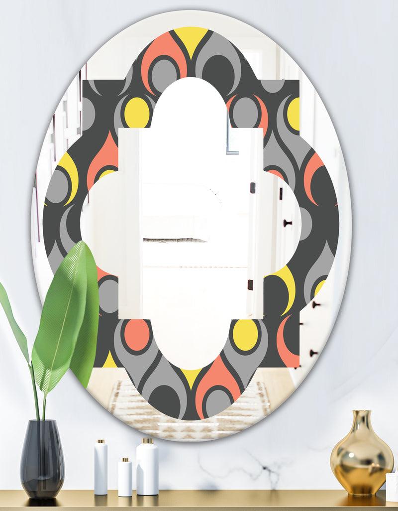 DesignQ Retro Abstract Drops I - Modern Round Or Oval Wall Mirror - Quatrefoil