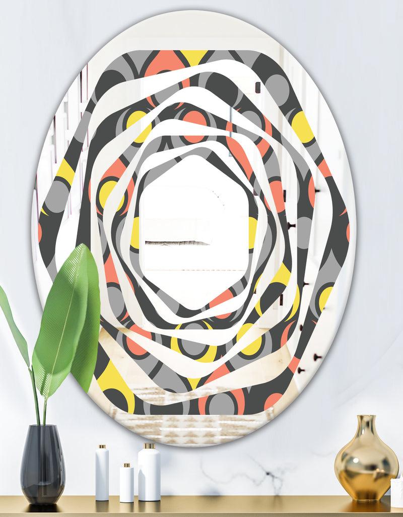 DesignQ Retro Abstract Drops I - Modern Round Or Oval Wall Mirror - Whirl