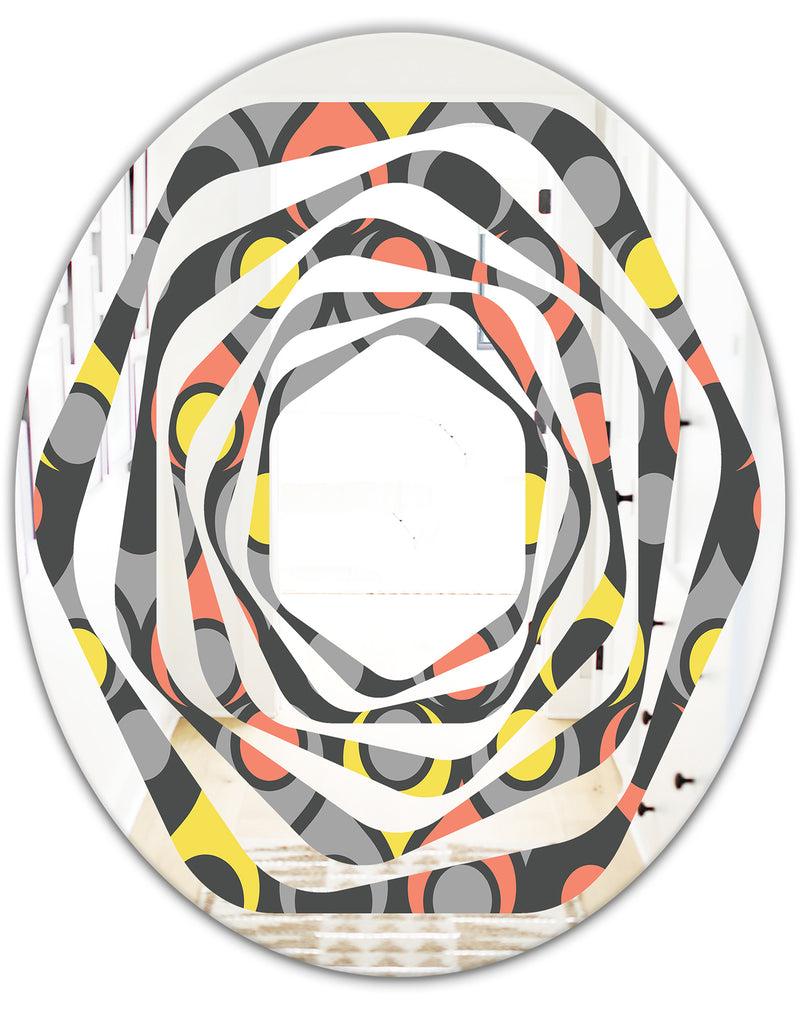 DesignQ Retro Abstract Drops I - Modern Round Or Oval Wall Mirror - Whirl