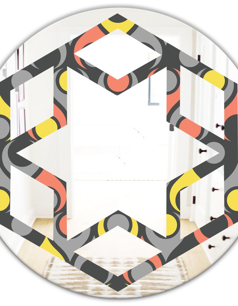 DesignQ Retro Abstract Drops I - Modern Round Or Oval Wall Mirror - Hexagon Star