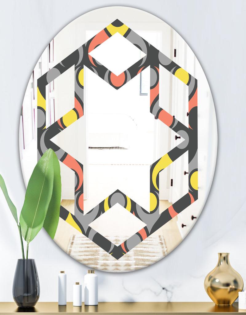 DesignQ Retro Abstract Drops I - Modern Round Or Oval Wall Mirror - Hexagon Star