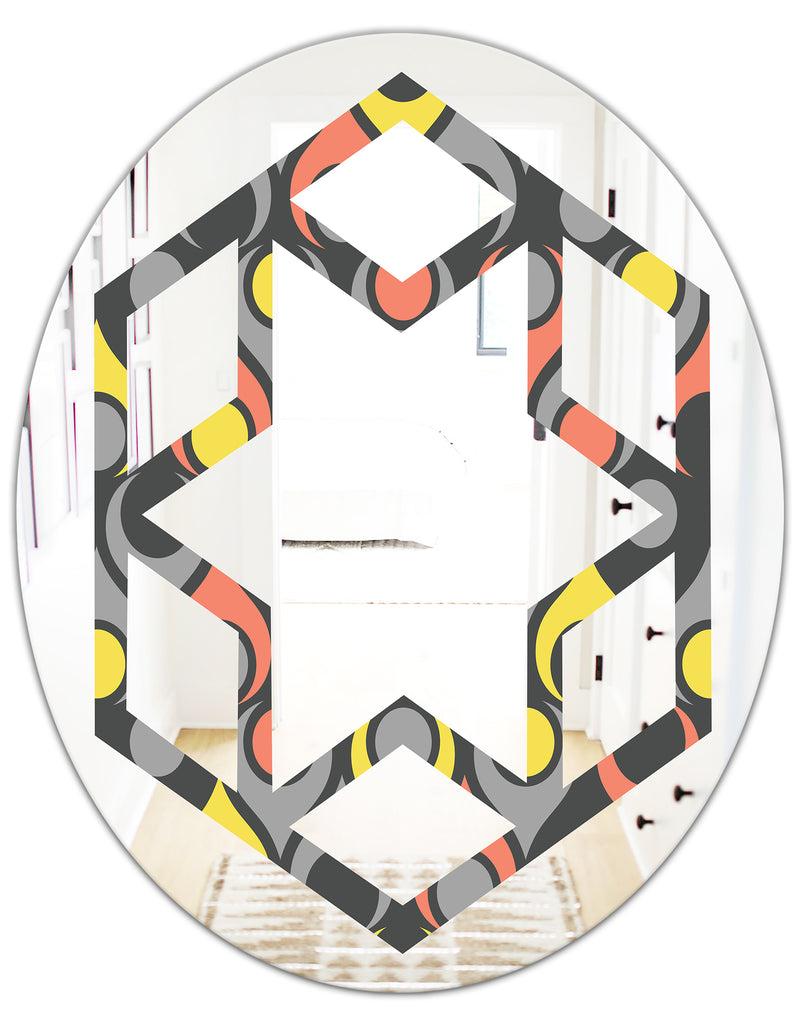 DesignQ Retro Abstract Drops I - Modern Round Or Oval Wall Mirror - Hexagon Star
