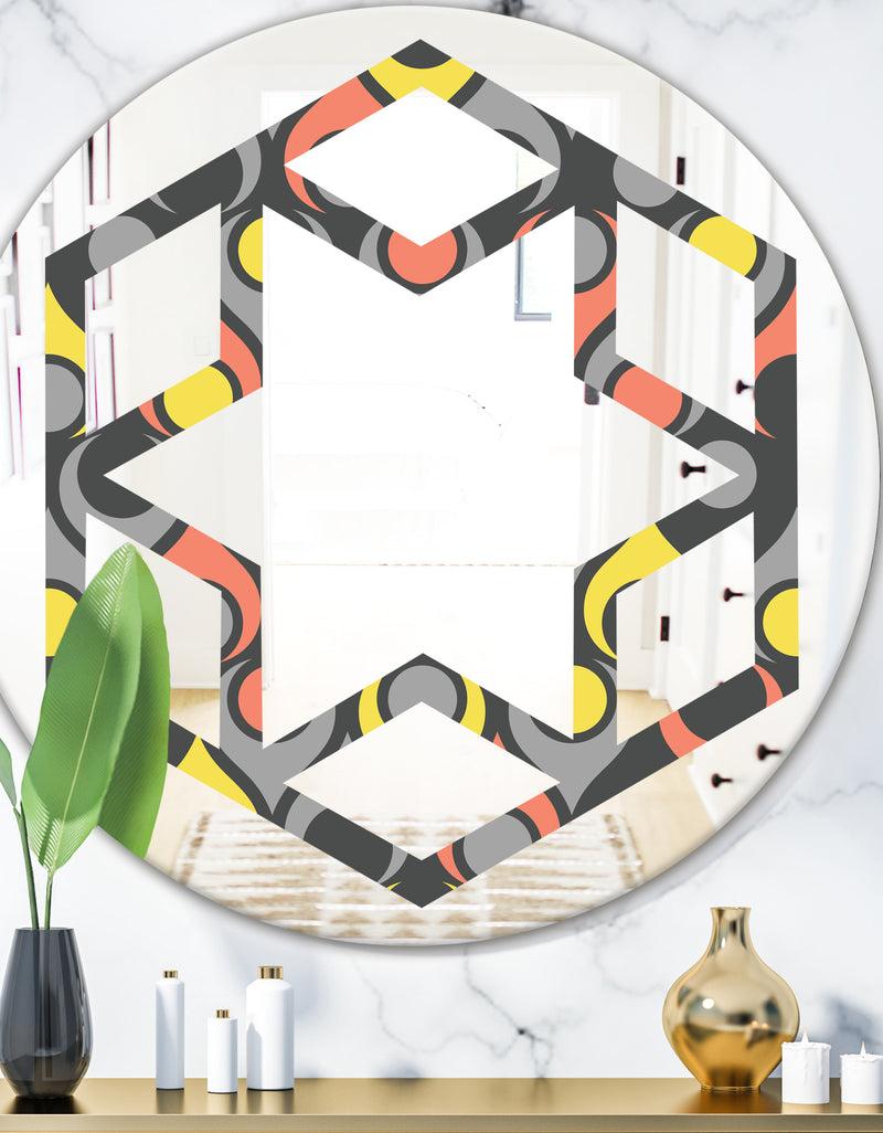 DesignQ Retro Abstract Drops I - Modern Round or Oval Wall Mirror - Hexagon Star