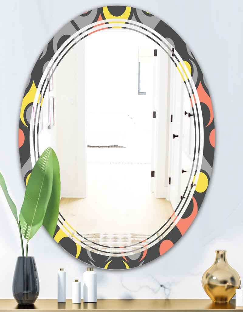 DesignQ Retro Abstract Drops I - Modern Round Or Oval Wall Mirror - Triple C