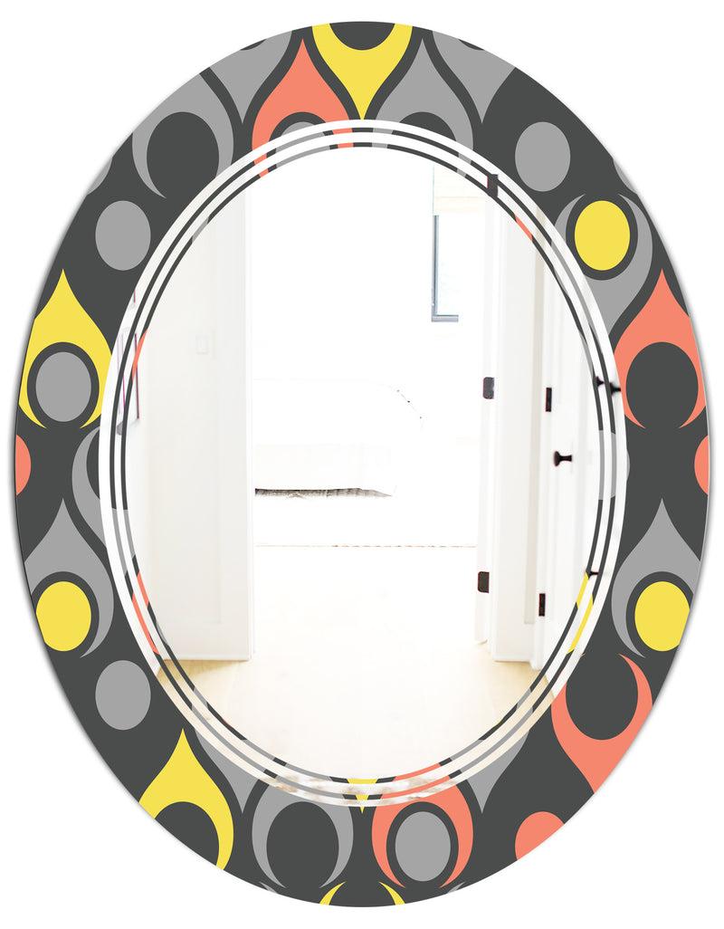 DesignQ Retro Abstract Drops I - Modern Round Or Oval Wall Mirror - Triple C