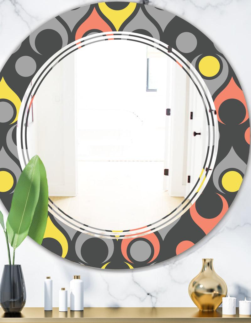 DesignQ Retro Abstract Drops I - Modern Round or Oval Wall Mirror - Triple C