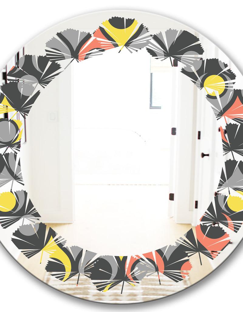 DesignQ Retro Abstract Drops I - Modern Round Or Oval Wall Mirror - Leaves