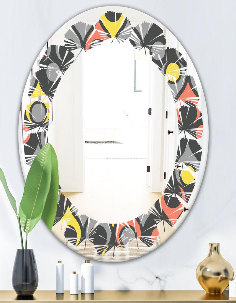 DesignQ Retro Abstract Drops I - Modern Round Or Oval Wall Mirror - Leaves