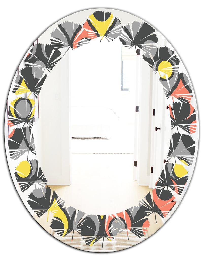 DesignQ Retro Abstract Drops I - Modern Round Or Oval Wall Mirror - Leaves