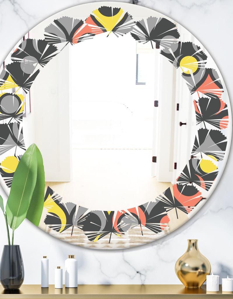 DesignQ Retro Abstract Drops I - Modern Round or Oval Wall Mirror - Leaves