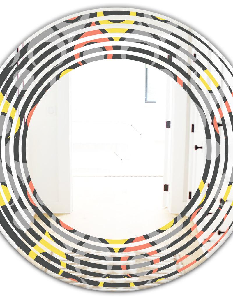 DesignQ Retro Abstract Drops I - Modern Round Or Oval Wall Mirror - Wave