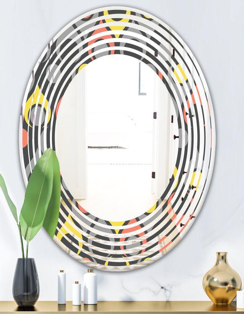 DesignQ Retro Abstract Drops I - Modern Round Or Oval Wall Mirror - Wave
