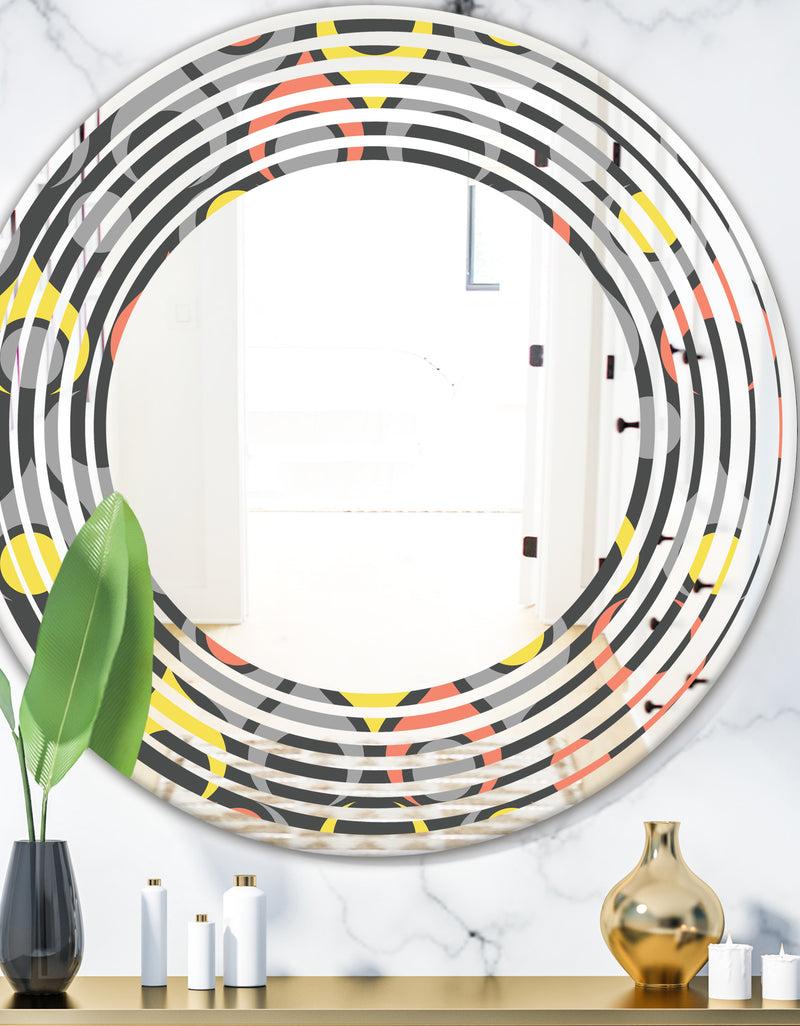 DesignQ Retro Abstract Drops I - Modern Round or Oval Wall Mirror - Wave