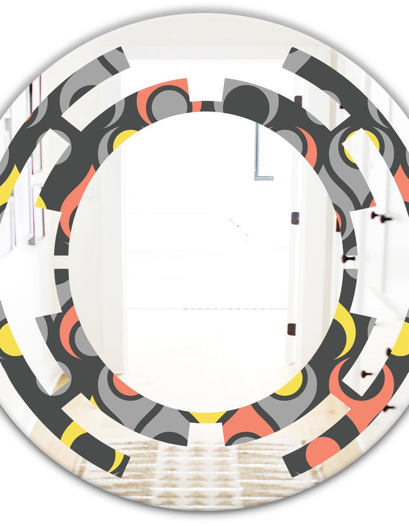 DesignQ Retro Abstract Drops I - Modern Round Or Oval Wall Mirror - Space