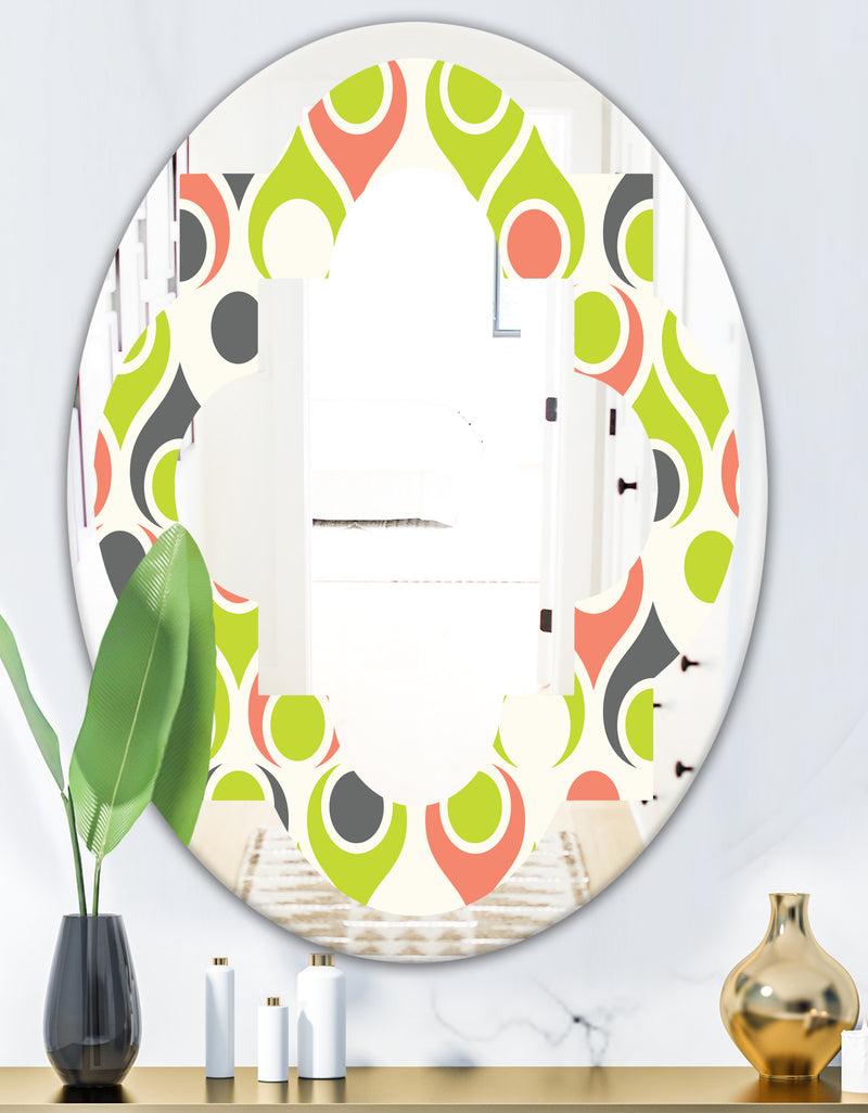 DesignQ Retro Abstract Drops II - Modern Round Or Oval Wall Mirror - Quatrefoil