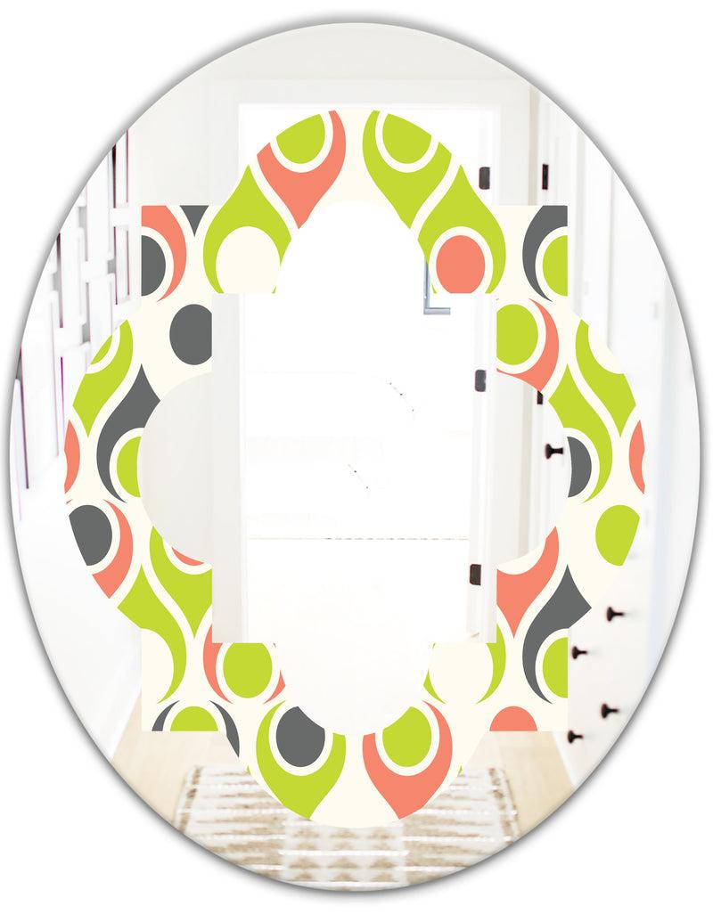 DesignQ Retro Abstract Drops II - Modern Round Or Oval Wall Mirror - Quatrefoil
