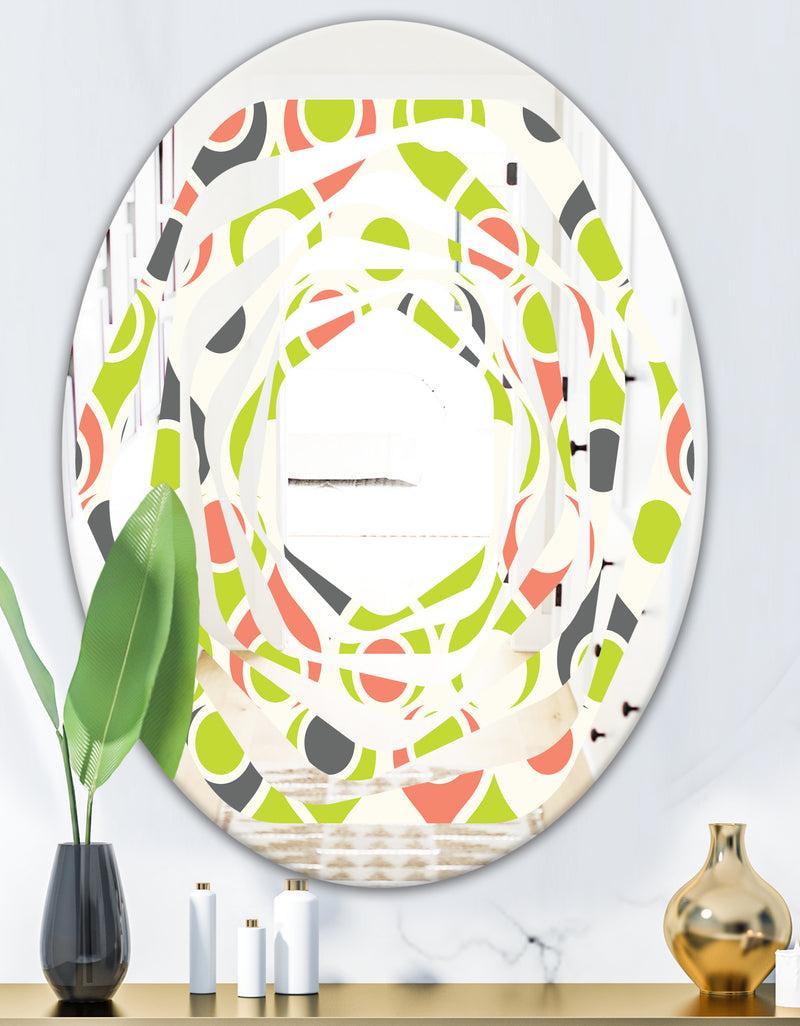 DesignQ Retro Abstract Drops II - Modern Round Or Oval Wall Mirror - Whirl