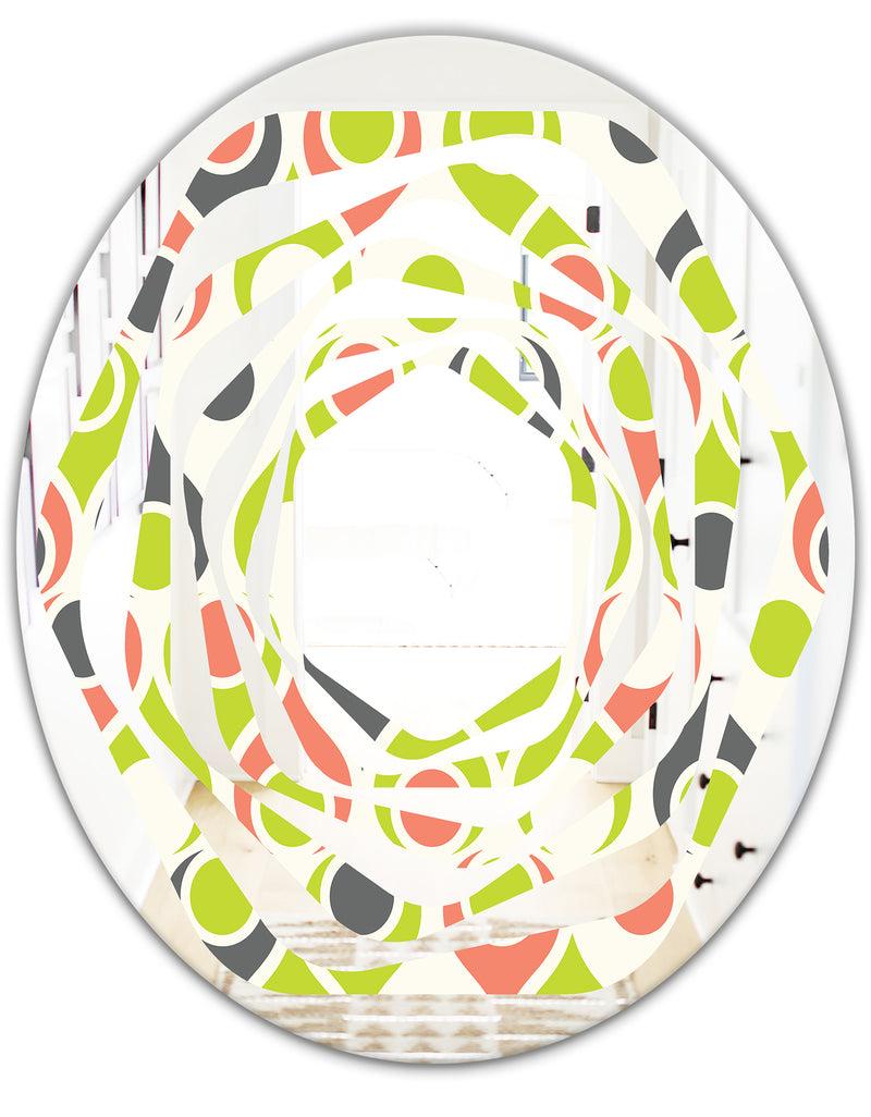 DesignQ Retro Abstract Drops II - Modern Round Or Oval Wall Mirror - Whirl