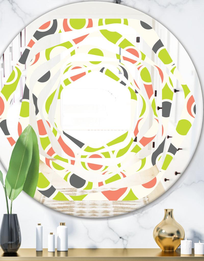 DesignQ Retro Abstract Drops II - Modern Round or Oval Wall Mirror - Whirl