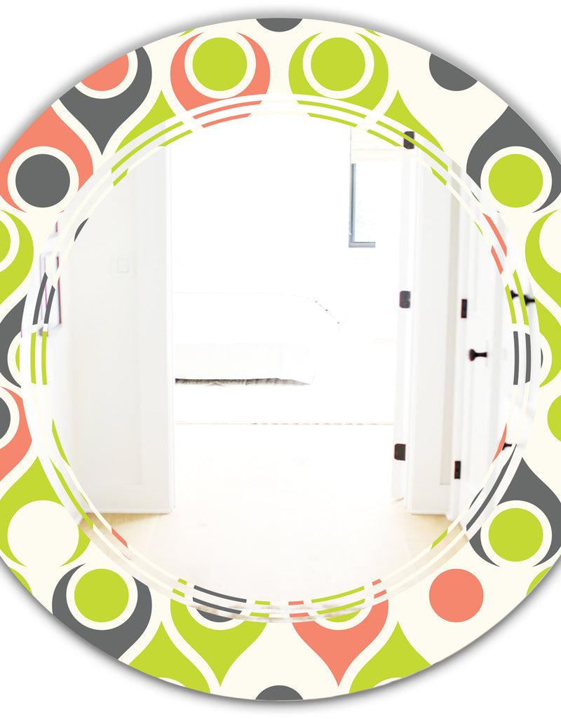 DesignQ Retro Abstract Drops II - Modern Round Or Oval Wall Mirror - Triple C