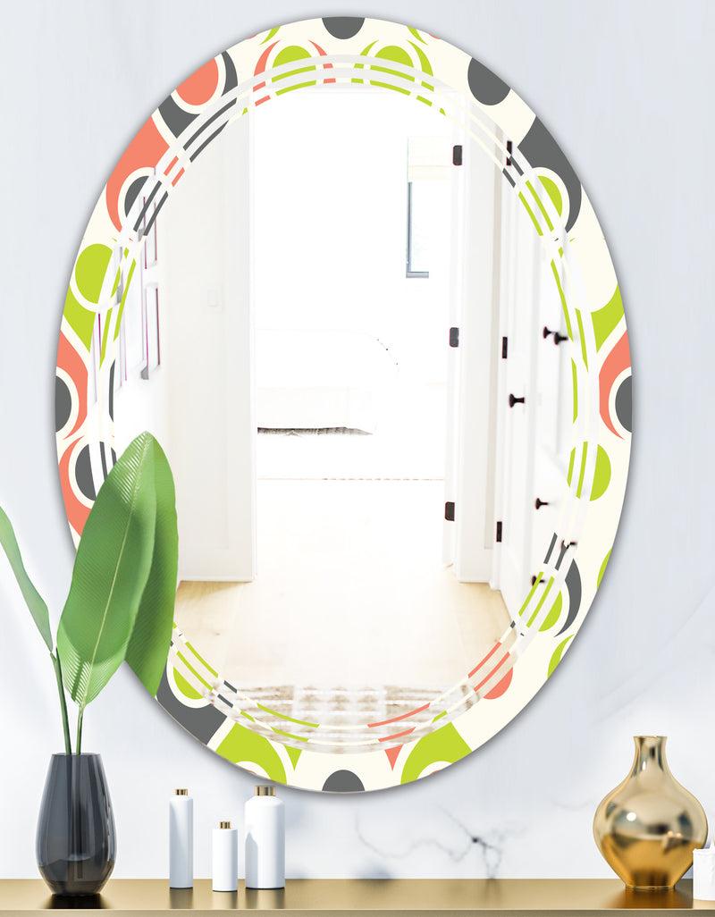 DesignQ Retro Abstract Drops II - Modern Round Or Oval Wall Mirror - Triple C