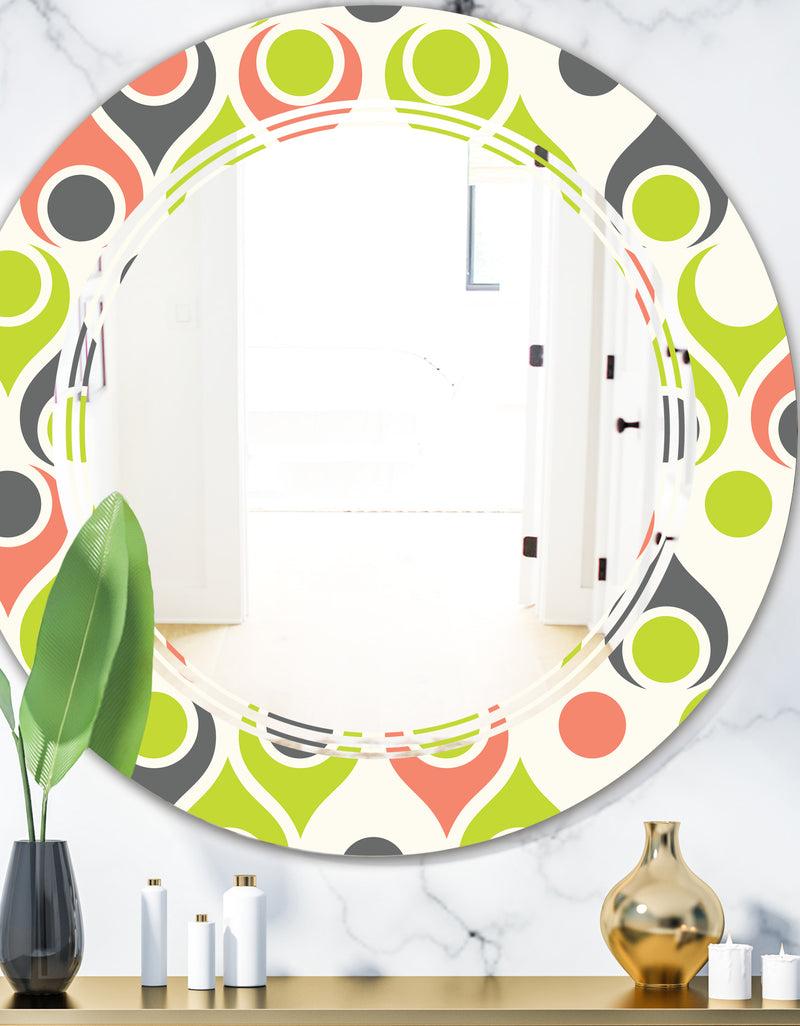 DesignQ Retro Abstract Drops II - Modern Round or Oval Wall Mirror - Triple C