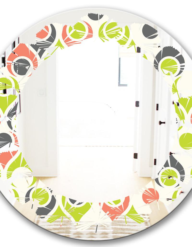 DesignQ Retro Abstract Drops II - Modern Round Or Oval Wall Mirror - Leaves