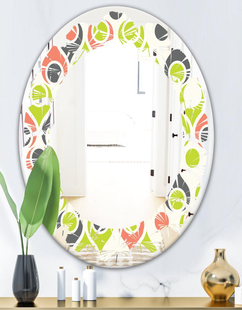 DesignQ Retro Abstract Drops II - Modern Round Or Oval Wall Mirror - Leaves