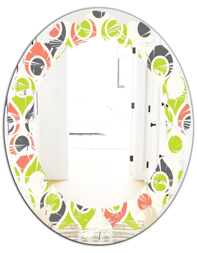 DesignQ Retro Abstract Drops II - Modern Round Or Oval Wall Mirror - Leaves