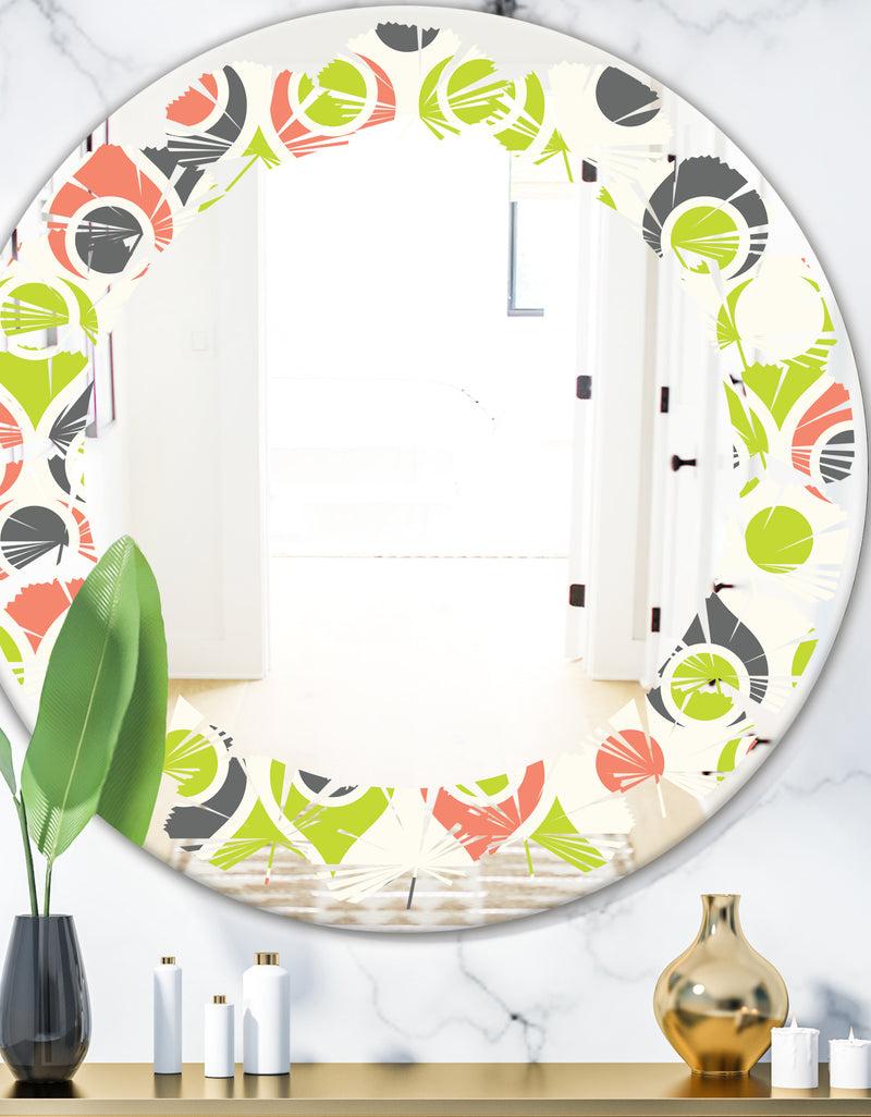 DesignQ Retro Abstract Drops II - Modern Round or Oval Wall Mirror - Leaves