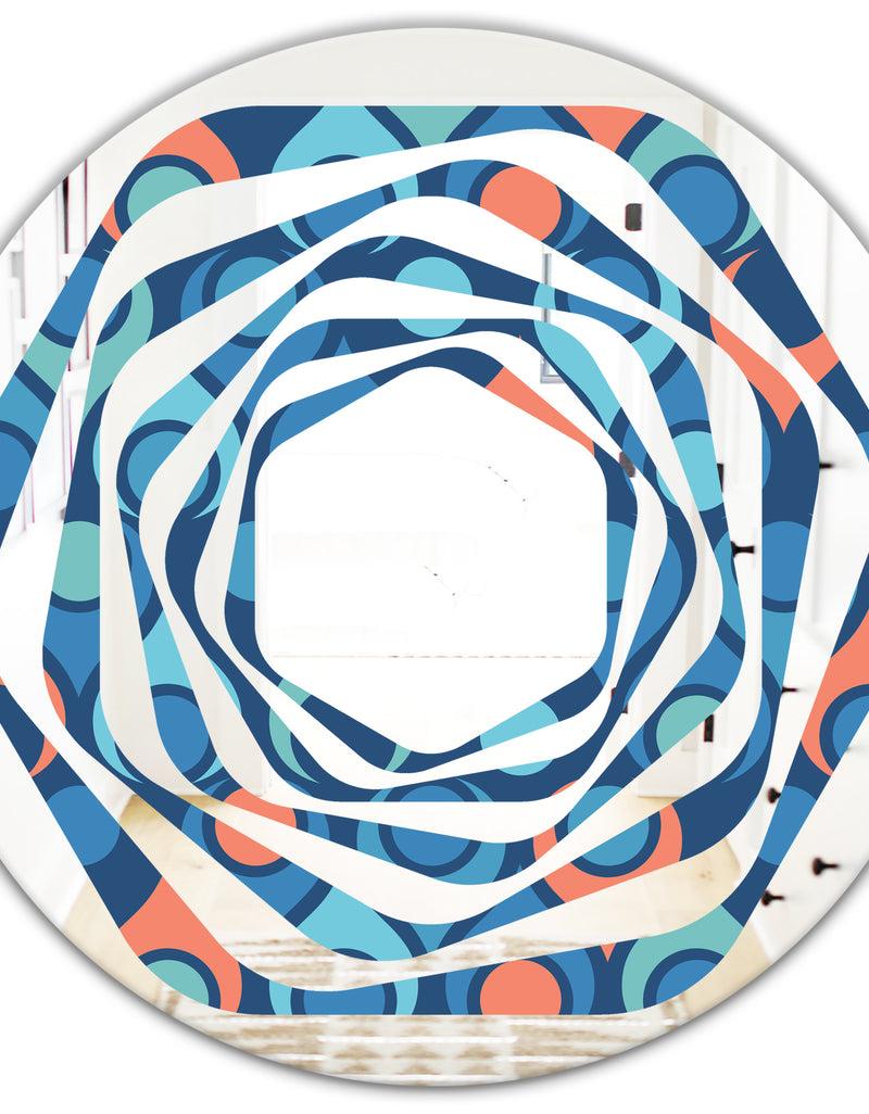 DesignQ Retro Abstract Drops X - Modern Round Or Oval Wall Mirror - Whirl