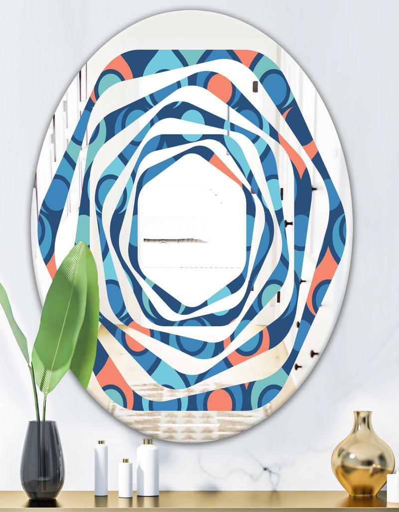 DesignQ Retro Abstract Drops X - Modern Round Or Oval Wall Mirror - Whirl