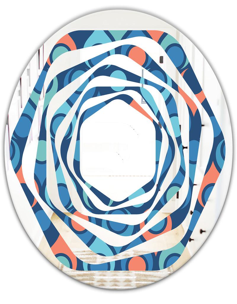 DesignQ Retro Abstract Drops X - Modern Round Or Oval Wall Mirror - Whirl