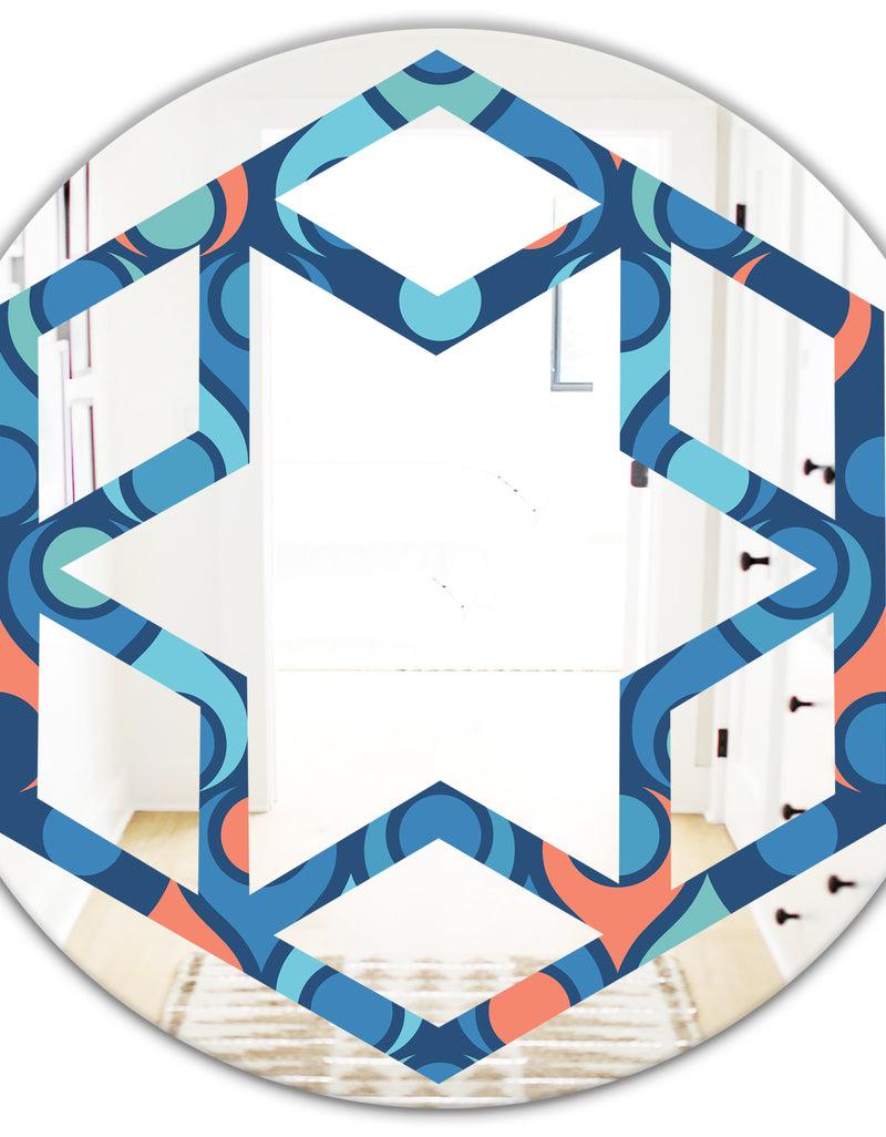 DesignQ Retro Abstract Drops X - Modern Round Or Oval Wall Mirror - Hexagon Star