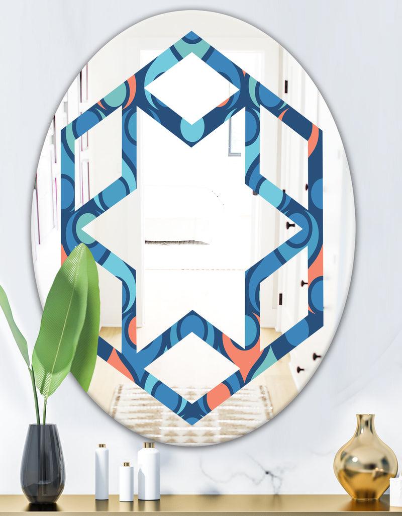 DesignQ Retro Abstract Drops X - Modern Round Or Oval Wall Mirror - Hexagon Star
