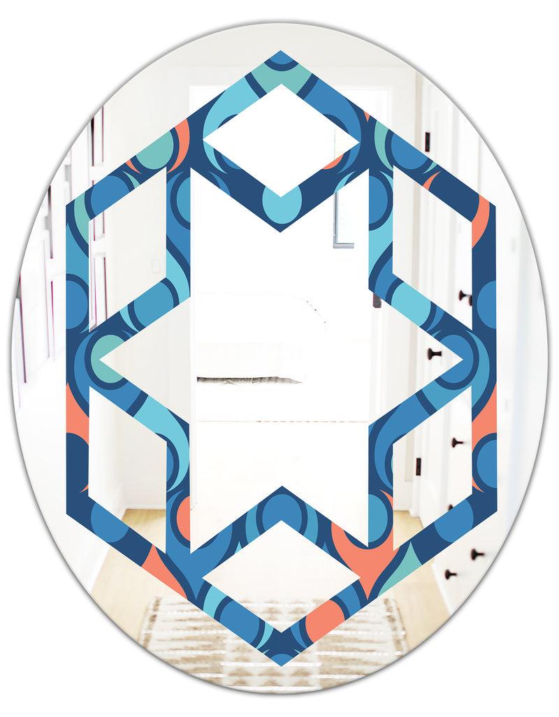 DesignQ Retro Abstract Drops X - Modern Round Or Oval Wall Mirror - Hexagon Star