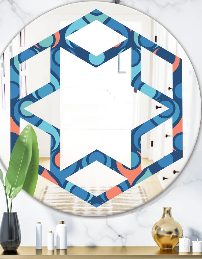 DesignQ Retro Abstract Drops X - Modern Round or Oval Wall Mirror - Hexagon Star