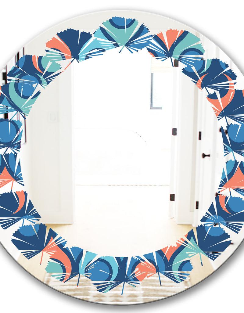 DesignQ Retro Abstract Drops X - Modern Round Or Oval Wall Mirror - Leaves