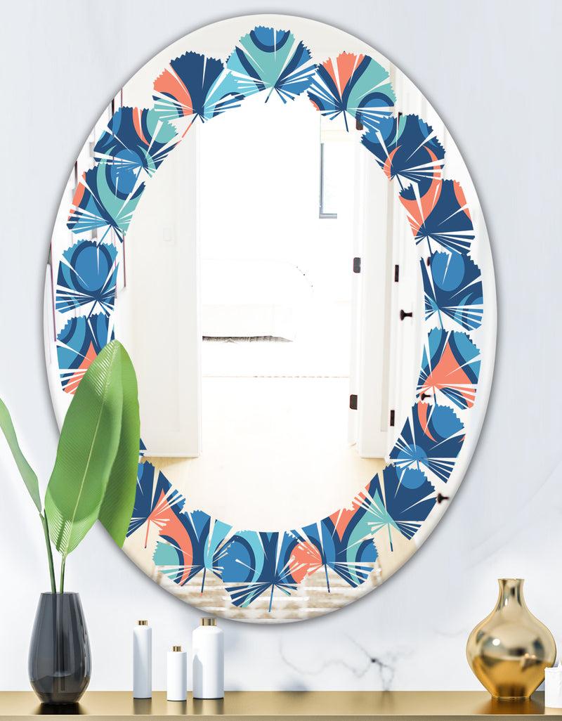 DesignQ Retro Abstract Drops X - Modern Round Or Oval Wall Mirror - Leaves